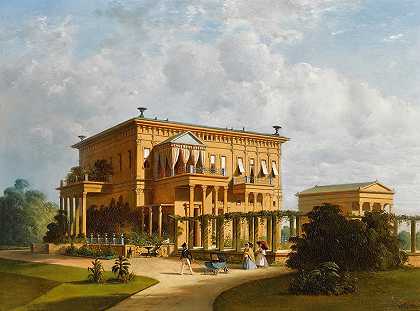 彼得霍夫勒希登堡宫殿花园中的散步道`Promenade in the Gardens of the Leuchtenberg Palace, Peterhof (1873) by Joseph Andreas Weiss