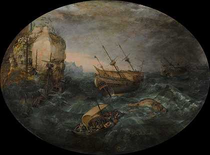 在岩石海岸发生的海难`Shipwreck off a Rocky Coast (1614) by Adam Willaerts