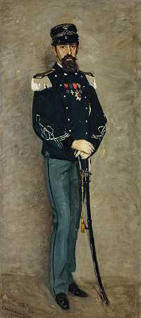 步兵队长的画像`Portrait of an Infantry Captain (1874) by Federico Zandomeneghi