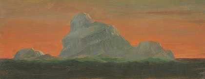 夜空下的冰山`Iceberg Against Evening Sky (1859) by Frederic Edwin Church