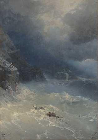 阿亚角的风暴`The storm at Cape Aya (1899) by Ivan Konstantinovich Aivazovsky