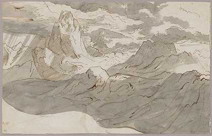 云端高山景观`Hochgebirgslandschaft mit Wolken (1807–1809) by Jakob Christoph Miville
