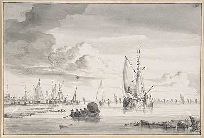 河口上的各种船只和划艇`Various Ships and a Rowing Boat on an Estuary by Wigerus Vitringa