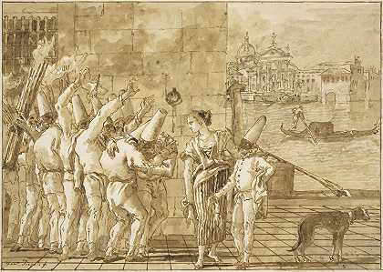 潘奇内洛再见威尼斯`Punchinellos Farewell to Venice (1798~1802) by Giovanni Domenico Tiepolo
