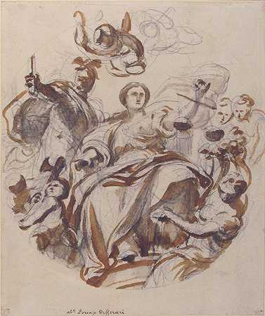 一种窗台和拱肩的研究`Study of a Lunette and Spandrel (1680–1744) by Lorenzo De; Ferrari