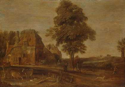 风景`Landscape with an Inn (1639) by Aert van der Neer
