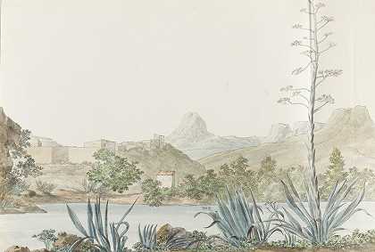 巴勒莫的普拉塔尼河和阿格里根托景观`Gezicht op de rivier Platani en Agrigento in Palermo (1778) by Abraham-Louis-Rodolphe Ducros