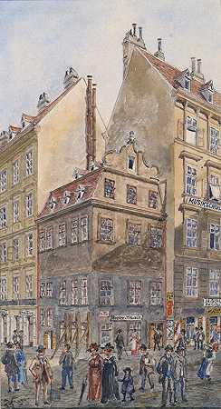 维也纳的萨尔兹格里斯（蒂弗地堑角）`Der Salzgries in Wien (Ecke Tiefer Graben) (1904) by Gustav Korompay