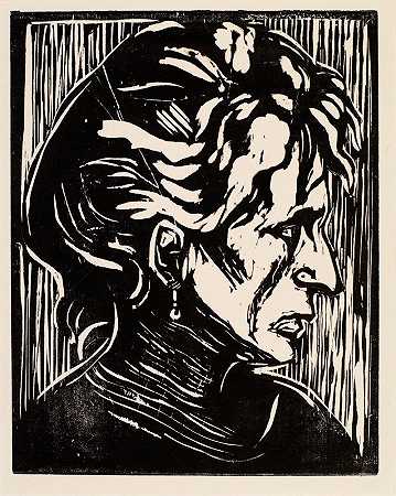 一位老妇人的肖像（头部研究）`Portrait of an Elderly Lady (Study of a Head) (1983) by Edvard Munch