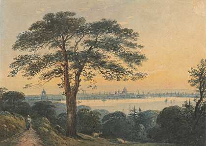 从泰晤士河到伦敦`London from the Thames by John Varley