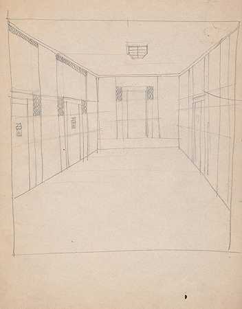 纽约71街阿拉马克和百老汇的设计草图。走廊平面图`Design sketches for Hotel Alamac, 71st and Broadway, New York, NY. Plan of hallway (1923) by Winold Reiss