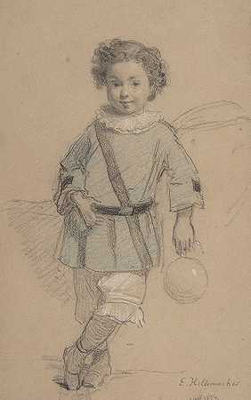 一个小男孩的素描`Sketch of a Young Boy (1857) by Eugène-Ernest Hillemacher