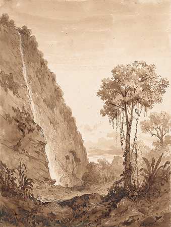 马拉卡斯瀑布`Maraccas Waterfall by Michel Jean Cazabon