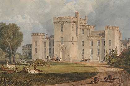 从西北方向俯瞰赫特福德郡汉普顿庄园`View of Hampton Court, Hertefordshire, from the Northwest (ca. 1806) by Joseph Mallord William Turner