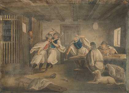 客栈里的争吵`A Brawl in an Inn (1860–1880) by Vojtech Klimkovič