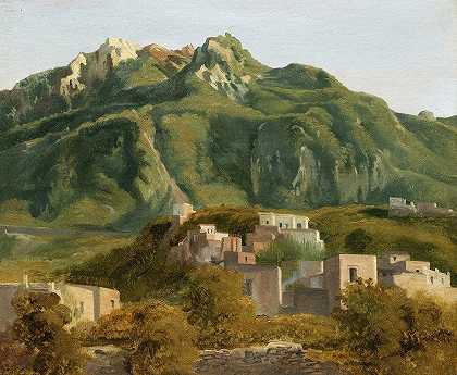 伊斯基亚岛上的村庄`Village on the Island of Ischia (c. 1826) by Sébastien-Louis-Guillaume Norblin de la Gourdaine
