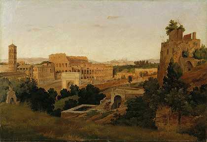 罗马斗兽场的全景。学习`View of Rome with the Colosseum. Study (1846) by Gustaf Wilhelm Palm