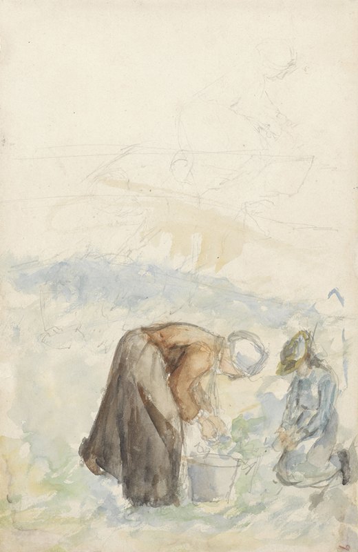 两名在农村工作的妇女`Twee op het land werkende vrouwen (1834 ~ 1911) by Jozef Israëls