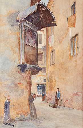 佛罗伦萨街头`Street in Florence (1880) by Henry Roderick Newman