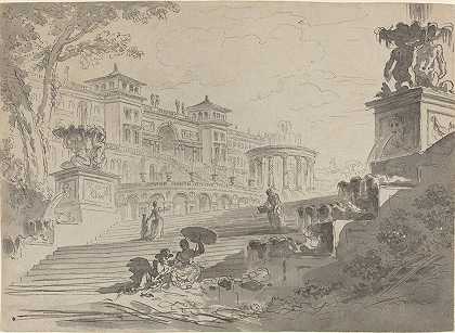 美第奇别墅喷泉奇幻`Fantasy on the Villa Medici with Fountains (c. 1768) by Pierre Lelu