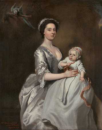 夏普太太和她的孩子`Mrs. Sharpe and Her Child (1731) by Joseph Highmore
