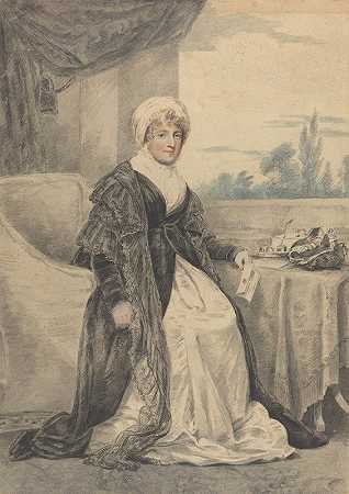 一位女士坐在桌子旁，手里拿着一封信`Woman Seated At A Table, Holding A Letter by Henry Edridge