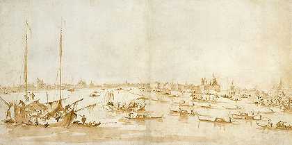 从圣马可河畔俯瞰朱代卡运河的全景`Panaromic View of the Bacino di San Marco, Looking up the Giudecca Canal (1780–93) by Francesco Guardi