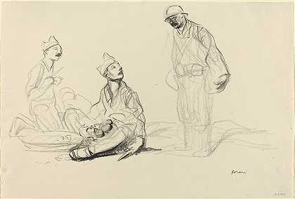 士兵们正在准备一顿饭`Soldiers Preparing a Meal (c. 1914~1919) by Jean-Louis Forain