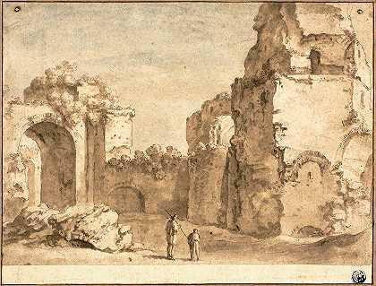 罗马废墟`Roman Ruins by Circle of Bartholomeus Breenbergh