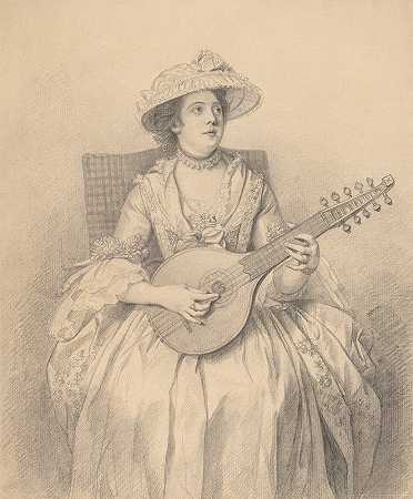 一位优雅的女士演奏了一首歌`An Elegant Lady Playing a Cittern (c. 1770) by Nathaniel Dance Holland