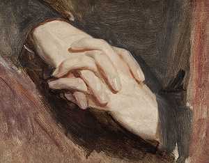 《芭芭拉·拉齐维之死》中西吉斯蒙德·奥古斯都的手研究`
Study of the hands of Sigismund Augustus for the painting “Death of Barbara Radziwiłł” (circa 1860)  by Józef Simmler