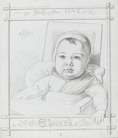 艺术家爱德华德她年幼的儿子`Eduard, the Artists Infant Son (1842) by Julius Hübner