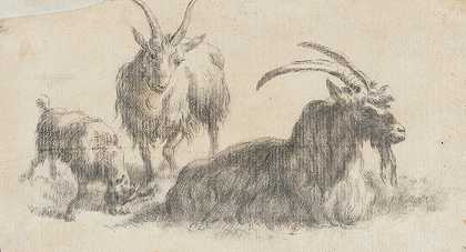 绵羊、母羊和孩子`Ram, Ewe and Kid (17th century) by Marcus De Bije