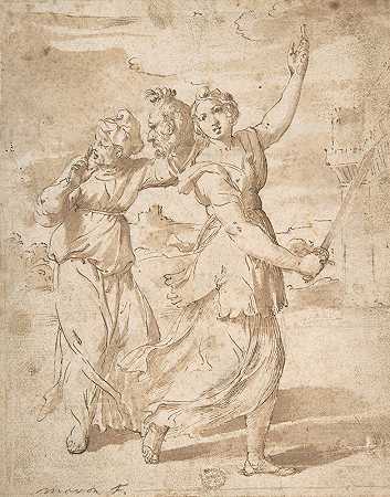 朱迪思是霍洛弗内斯的头目`Judith with the Head of Holofernes (18th century–early 19th century) by Anton Von Maron
