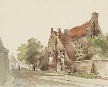 哈塞尔的老宾馆`Het oude gasthuis te Hasselt (1861) by Cornelis Springer