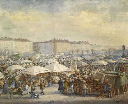 纳斯达克市场上的繁忙活动`Reges Treiben am Naschmarkt by Carl Massmann