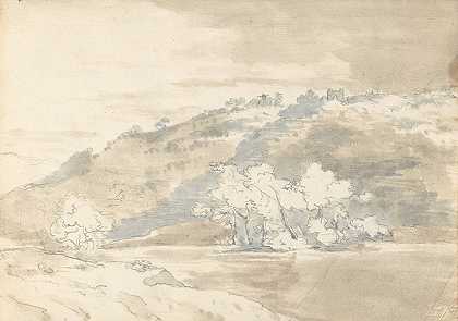 远处小山上的建筑景观`Landscape with Building on a Distant Hill (1774–75) by Joseph Wright of Derby