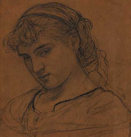 一个女孩的肖像`Portrait Of A Girl by Albert Joseph Moore