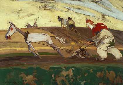 耕耘`Ploughing (1905) by Witold Wojtkiewicz