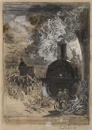 的前端新插图-凿子的埋葬`Frontispiece for LIllustration Nouvelle – The Burial of the Burin (1877) by Félix Hilaire Buhot