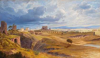 从阿皮亚大道看罗马`Rome as seen from the Via Appia by Josef Langl