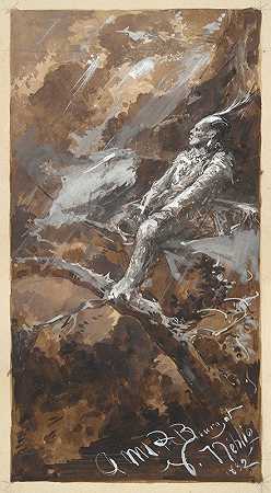 暴风雨中的印第安人`Indian in a Storm (1882) by Victor Nehlig