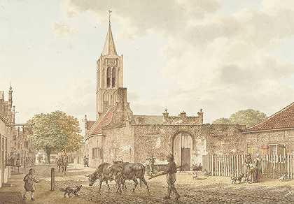 贝弗维克的街景`Straattafereel in Beverwijk (1793) by Jacob Cats