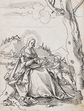 玛丽带着孩子在乡下`Maria mit Kind in der Landschaft (1516) by Hans Leu the younger