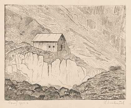 山上的房子`Huis op een berg by Henri Braakensiek