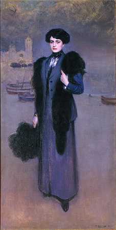 多洛斯·维达尔肖像`Portrait of Dolors Vidal (1911) by Ramón Casas