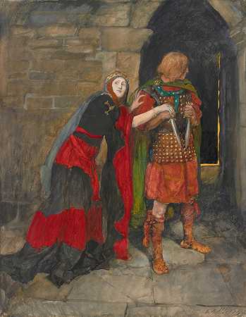 麦克白夫人;“意志薄弱！把匕首给我……”，第二幕，第二场，麦克白`Lady Macbeth; “Infirm of purpose! Give me the daggers…, Act II, Scene II, Macbeth by Edwin Austin Abbey