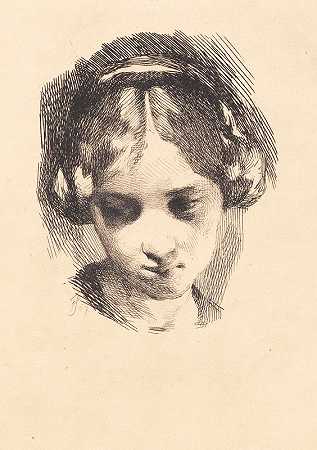 从前面看到一个年轻女孩的头`Hoved af en ung pige set forfra (1906 ~ 1907) by Frans Schwartz
