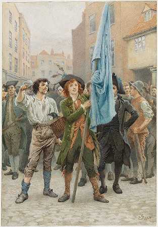 巴纳比·拉奇帮助领导戈登骚乱`Barnaby Rudge Helping Lead the Gordon Riots (1884) by Charles Green