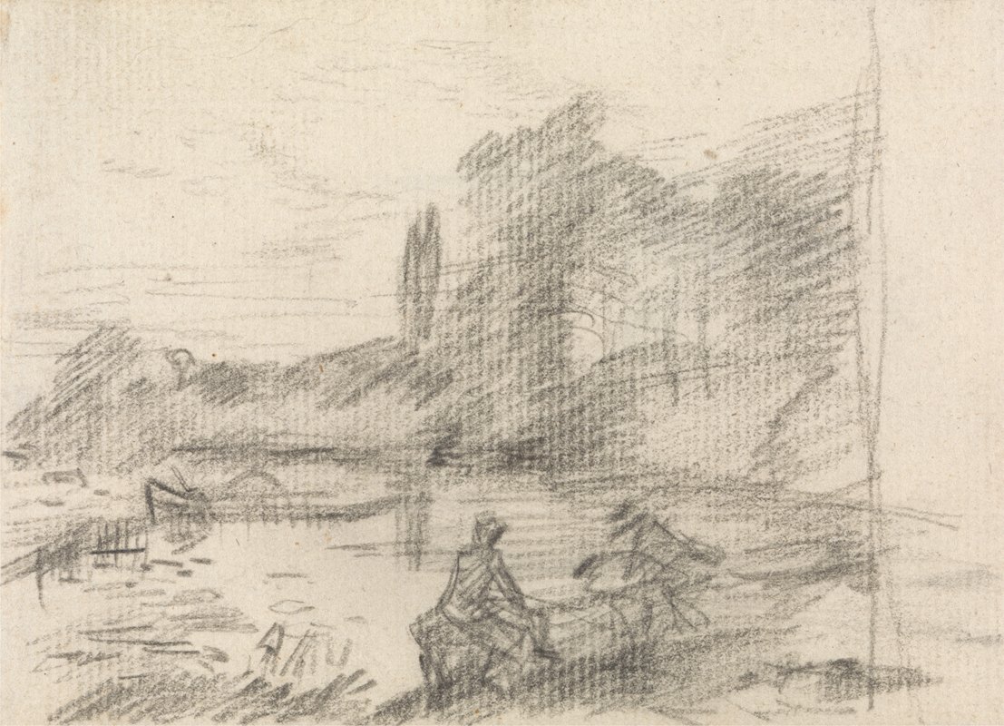 两位数`Two Figures by a River (between 1807 and 1809) by a River by John Constable